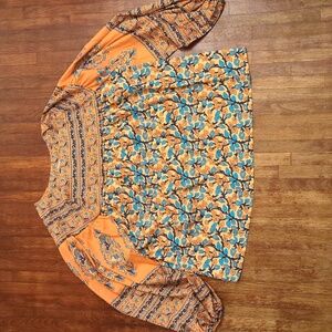 MISSLOOK retro inspired 70s babydoll silky paisley Aztec floral blouse